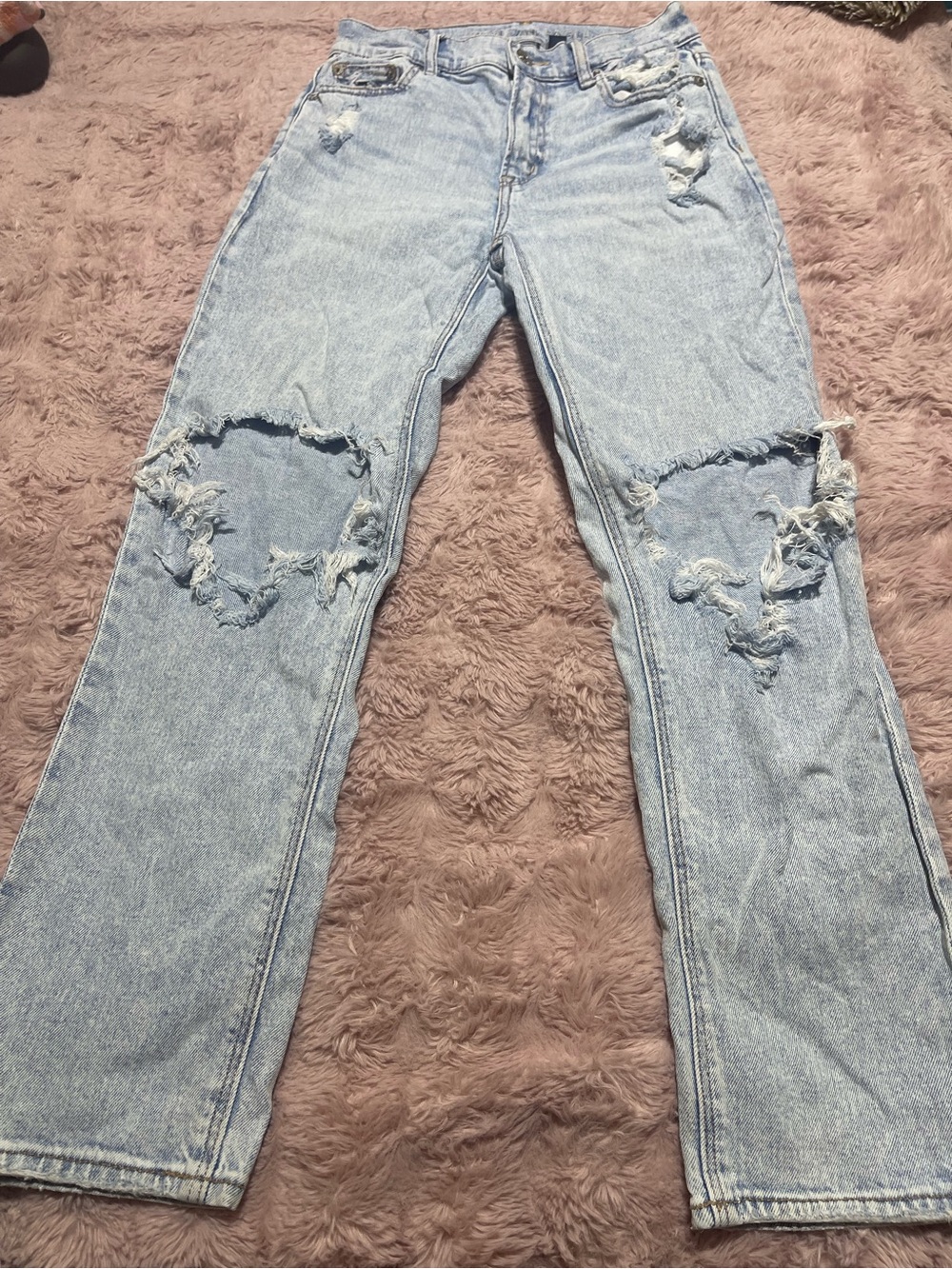American Eagle Outfitters Light Blue Distressed Straight Leg Jeans